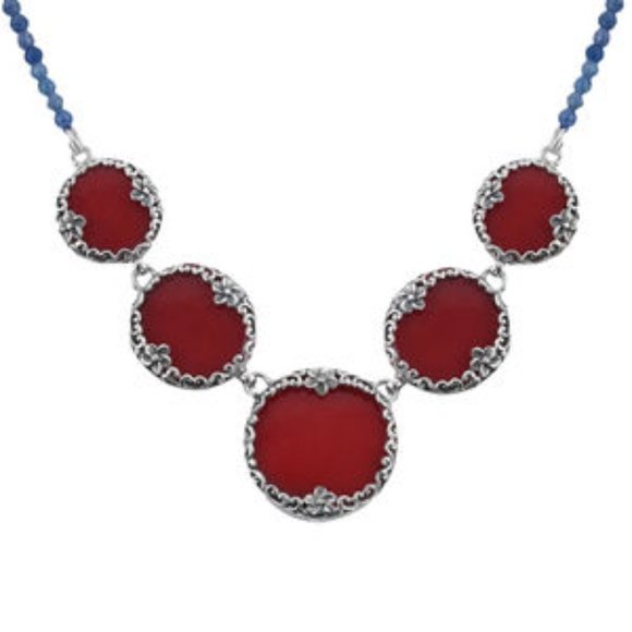 Red Coral Pendants with Blue Topaz Beaded Necklace 20" in Sterling Silver NWT - Picture 6 of 7